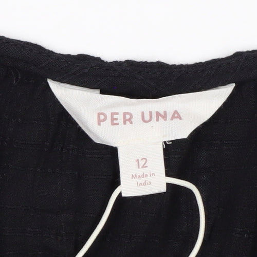 Marks and Spencer Per Una Women's Black Cotton Sleeveless Tunic Blouse Size 12