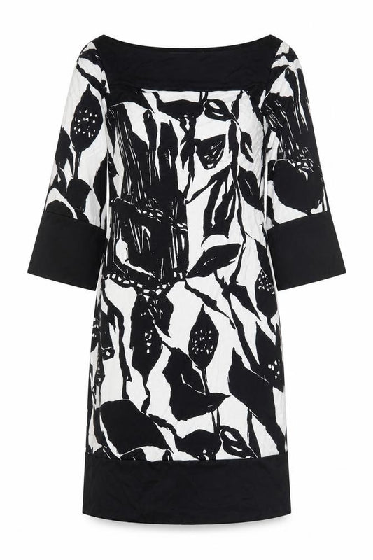 Front view of Coast Women Black White Floral Off Shoulder Shift Dress, size 8