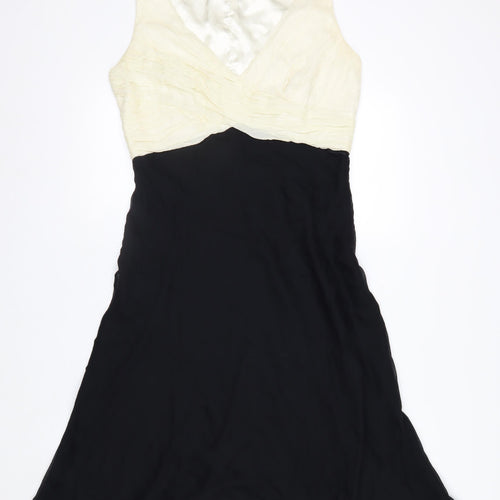 Marks and Spencer Women Ivory Black Silk A-Line Dress Size 12