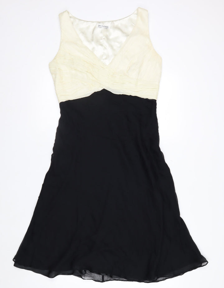 Marks and Spencer Women Ivory Black Silk A-Line Dress Size 12