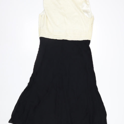 Marks and Spencer Women Ivory Black Silk A-Line Dress Size 12