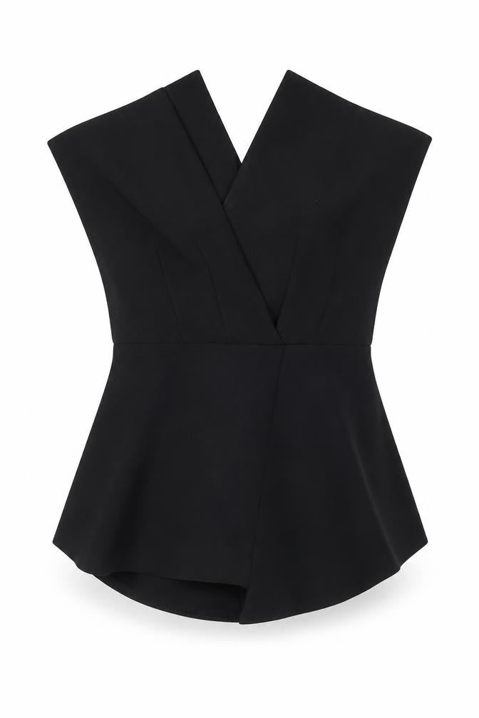 Front view of River Island Women’s Black Strapless Peplum Blouse, size UK 10