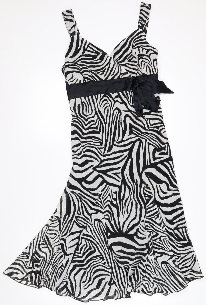 Marks and Spencer Women’s Black Zebra Print Hi-Low A-Line Dress Size 12