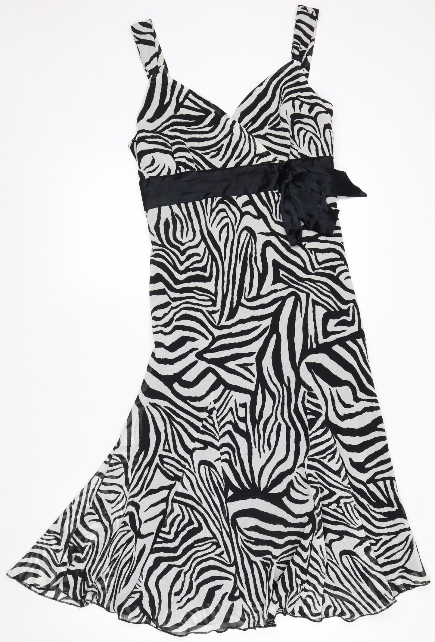 Marks and Spencer Women’s Black Zebra Print Hi-Low A-Line Dress Size 12