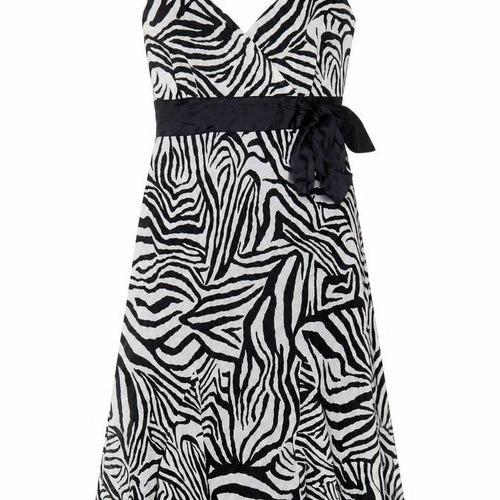 Marks and Spencer Women’s Black Zebra Print Hi-Low A-Line Dress Size 12
