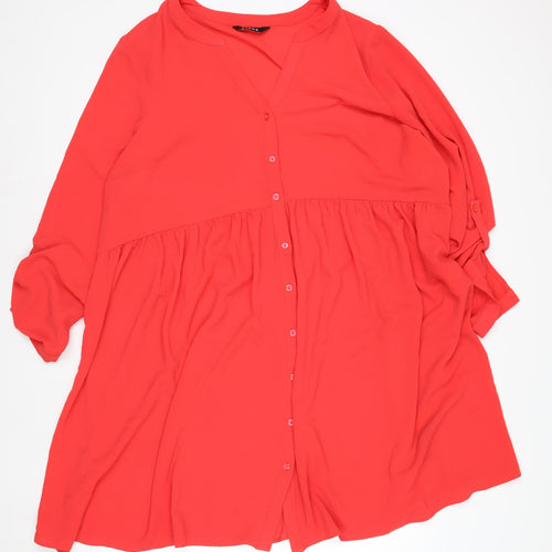 Evans Women’s Red Plus Size 22 Button Up Knee Length Shirt Dress