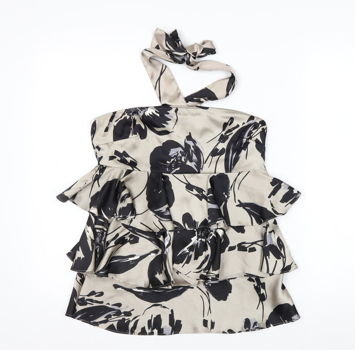 Next Women’s Beige Floral Halter Ruffle Blouse Size 10