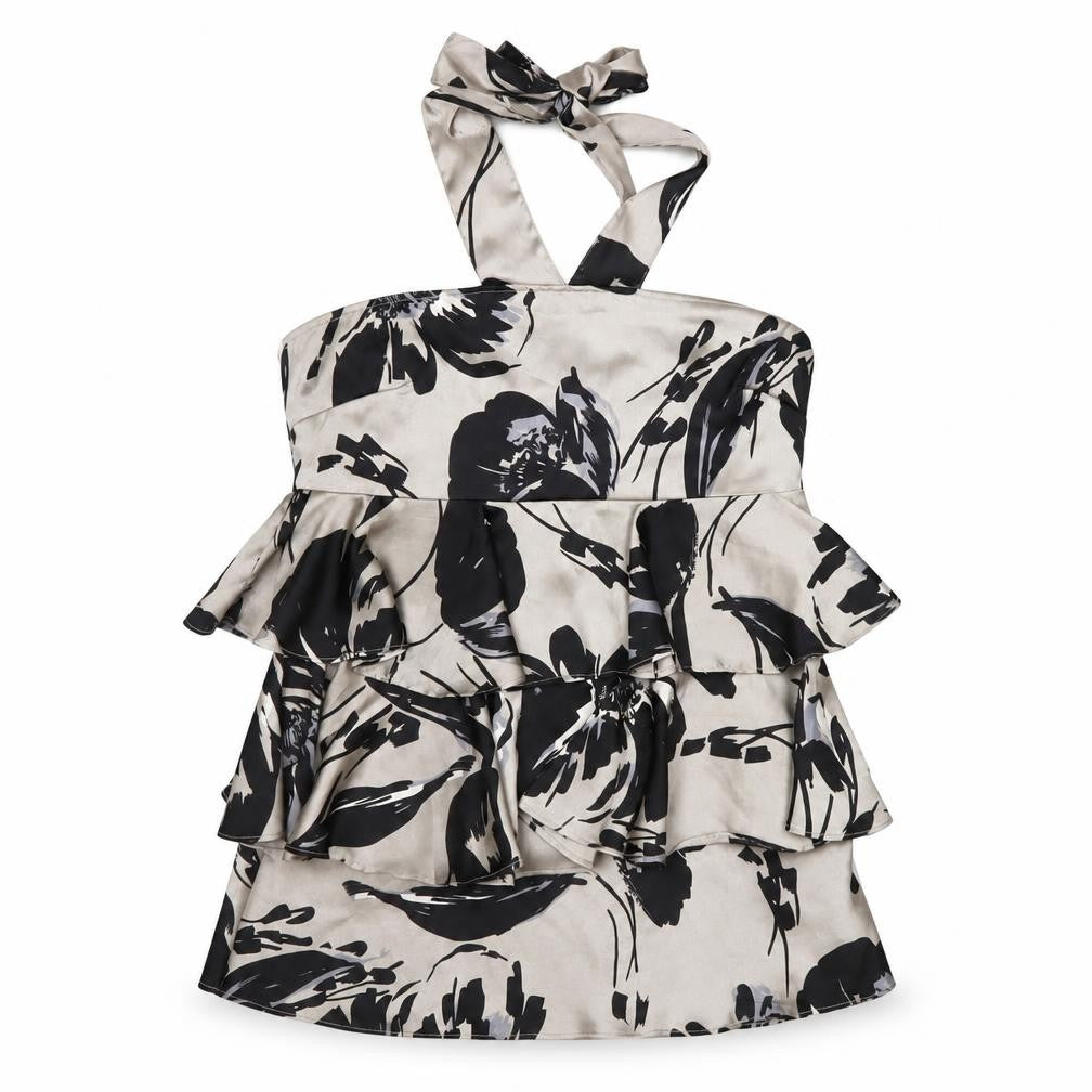 Front view of Next Women’s Beige Floral Halter Ruffle Blouse, size UK 10