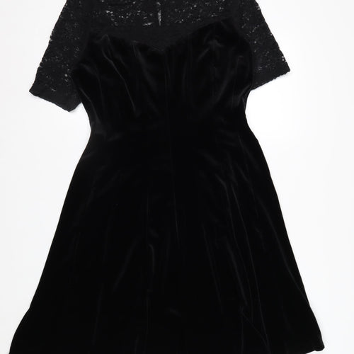 Marks and Spencer Women’s Black Velvet Lace Fit & Flare Dress Size 12