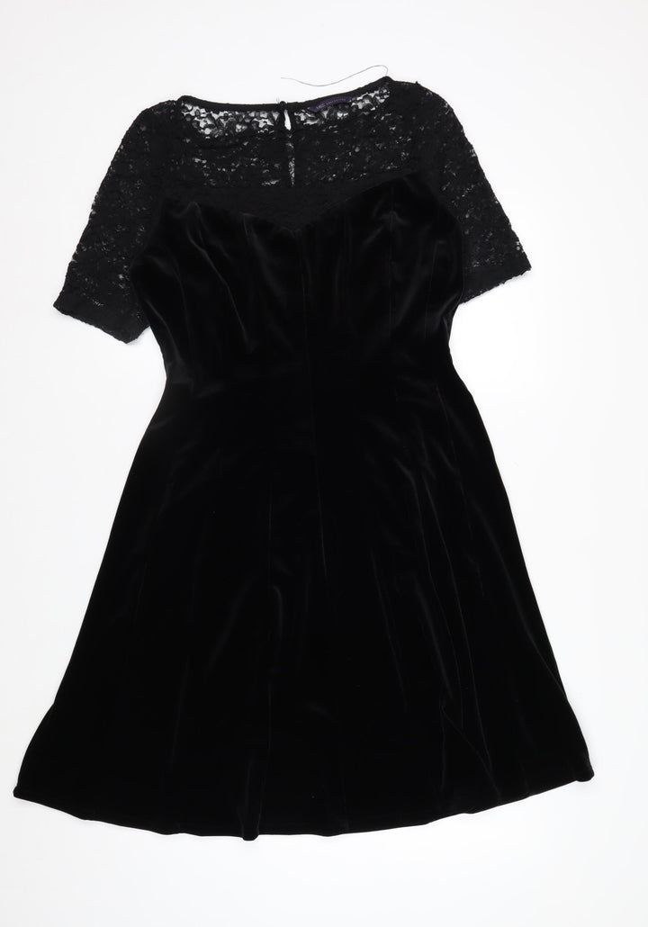 Marks and Spencer Women’s Black Velvet Lace Fit & Flare Dress Size 12