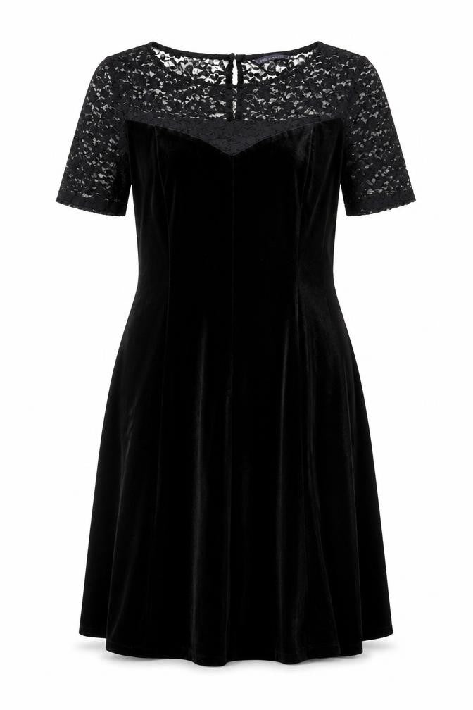 Marks and Spencer Women’s Black Velvet Lace Fit & Flare Dress Size 12