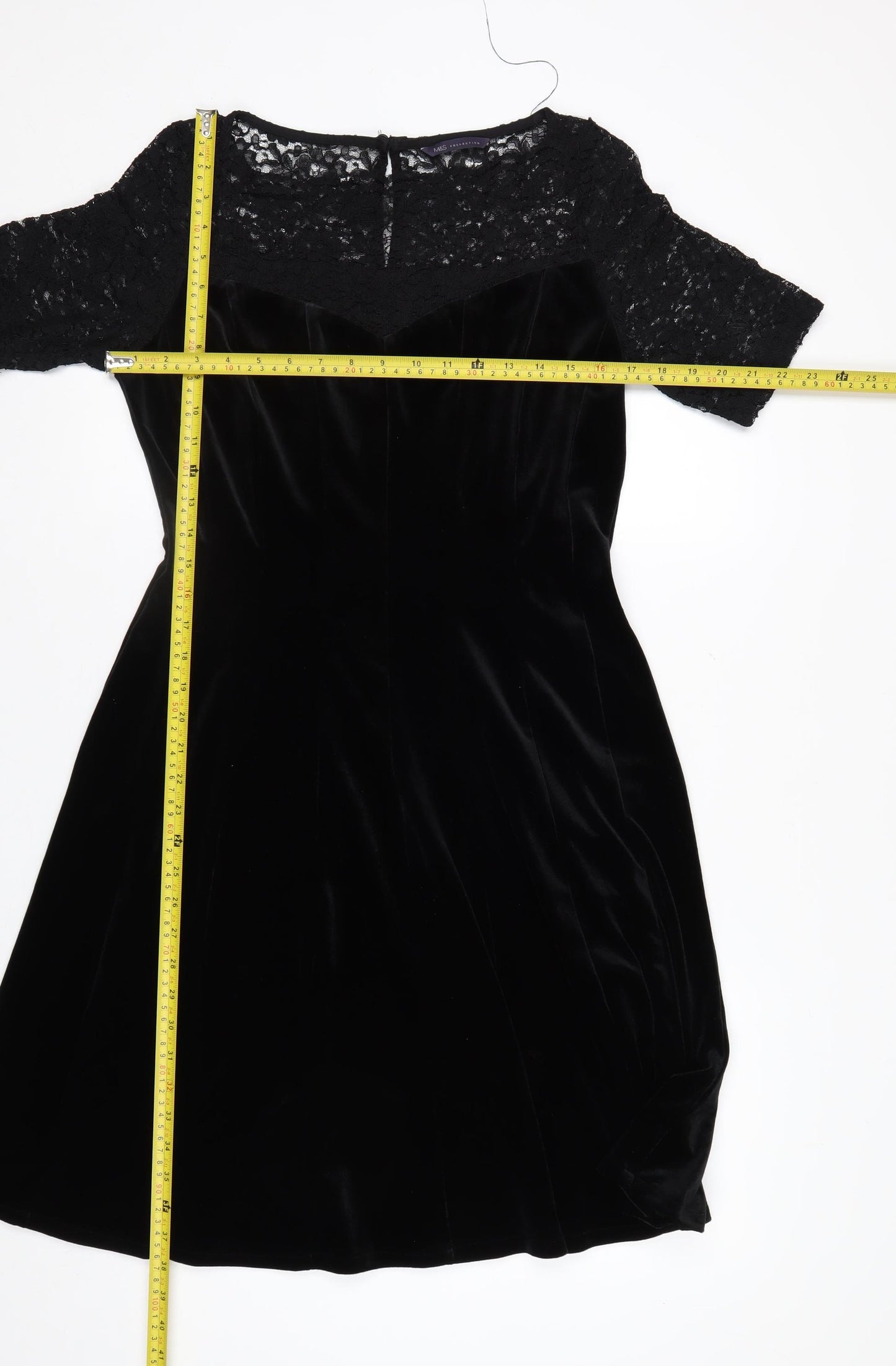 Marks and Spencer Women’s Black Velvet Lace Fit & Flare Dress Size 12