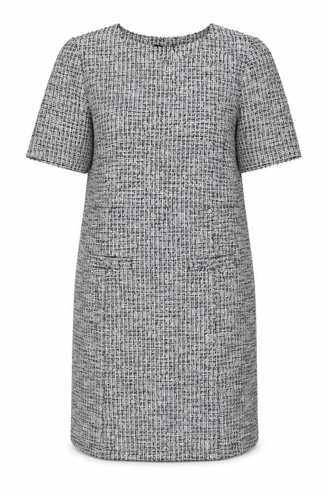 ET VOUS Women’s Grey Shift Dress Size 14 Tweed Workwear Short Sleeve