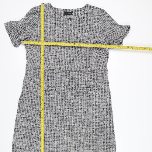 ET VOUS Women’s Grey Shift Dress Size 14 Tweed Workwear Short Sleeve