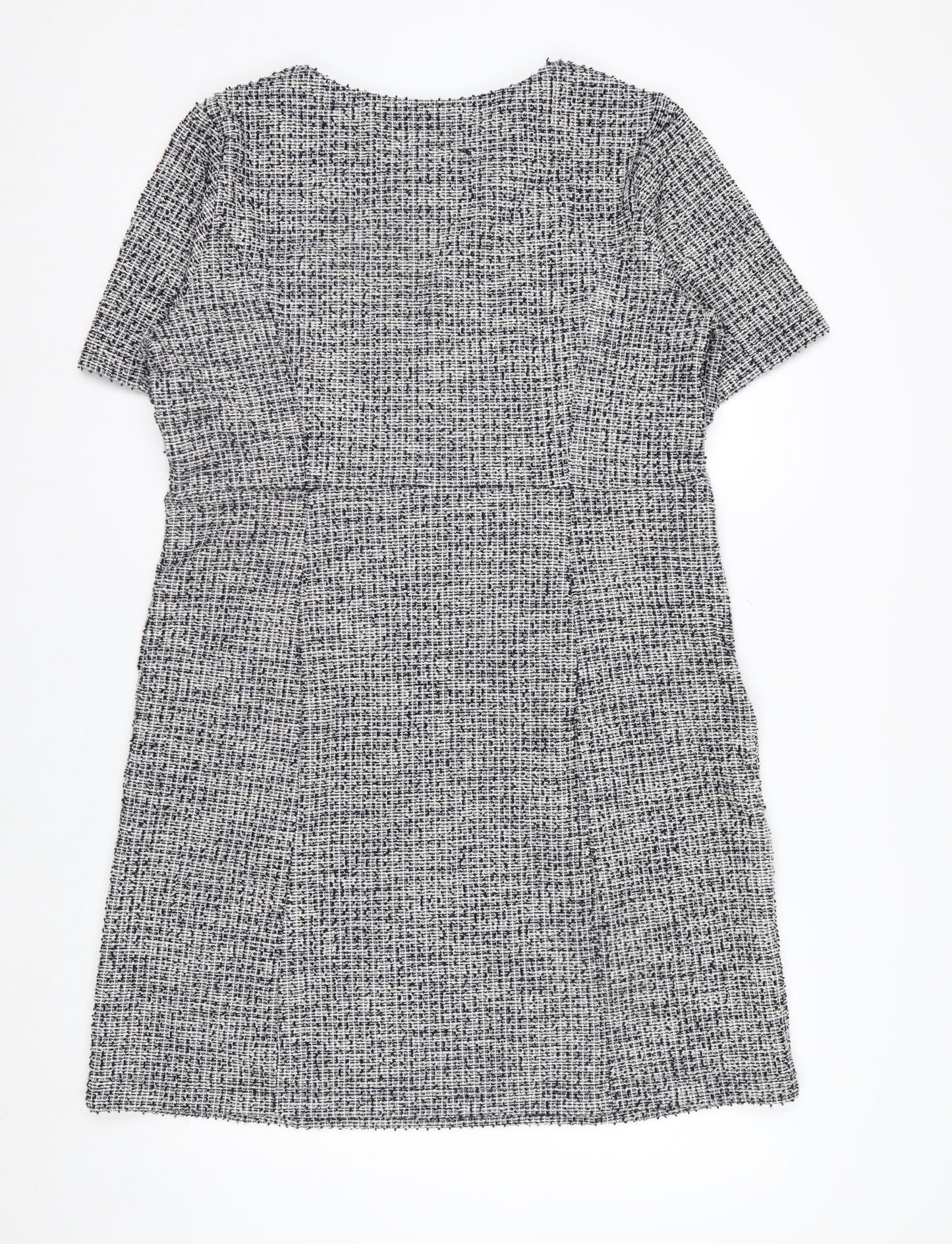 ET VOUS Women’s Grey Shift Dress Size 14 Tweed Workwear Short Sleeve