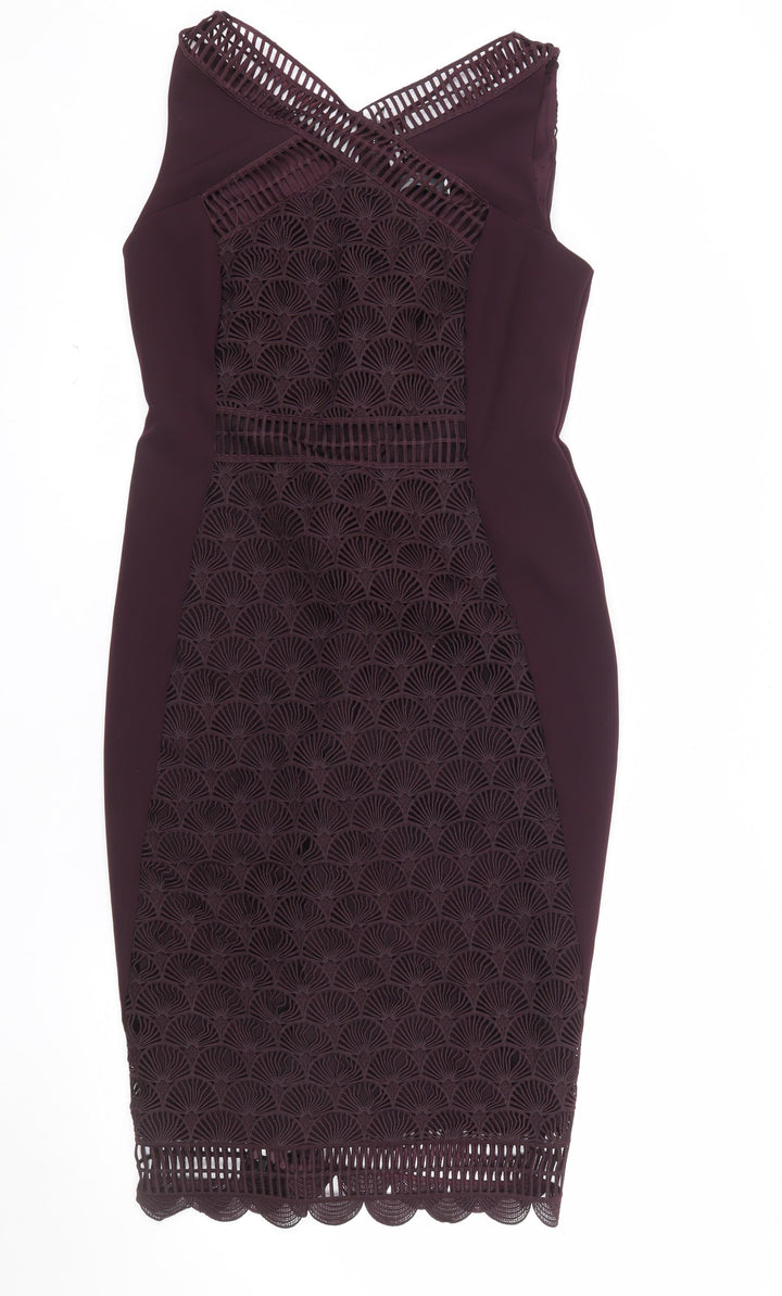 Mint Velvet Women’s Purple Lace Sheath Dress Size 12 Sleeveless Halter