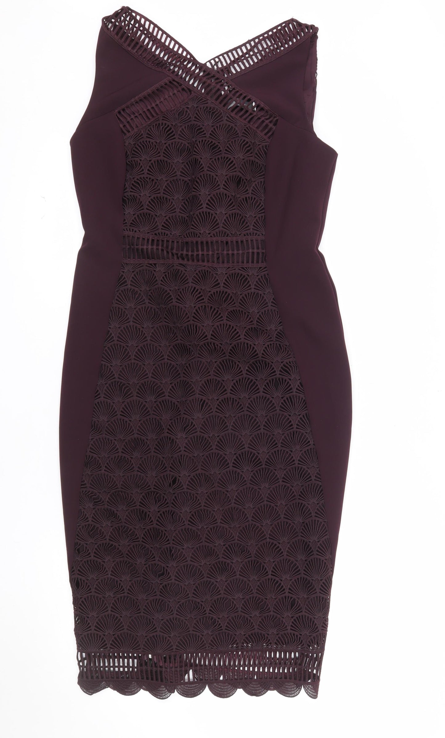 Mint Velvet Women’s Purple Lace Sheath Dress Size 12 Sleeveless Halter