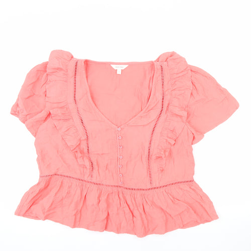 Marks and Spencer Per Una Women's Pink Cotton Ruffle Tunic Blouse Size 14