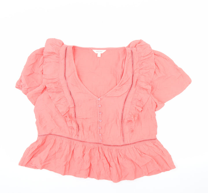 Marks and Spencer Per Una Women's Pink Cotton Ruffle Tunic Blouse Size 14