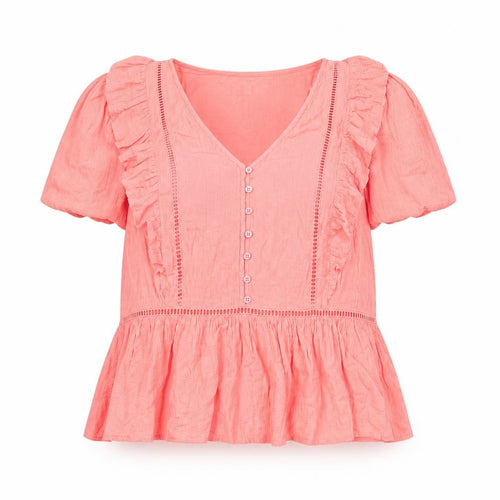 Marks and Spencer Per Una Women's Pink Cotton Ruffle Tunic Blouse Size 14
