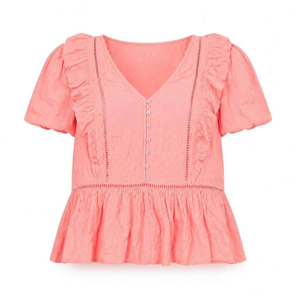 Marks and Spencer Per Una Women's Pink Cotton Ruffle Tunic Blouse Size 14