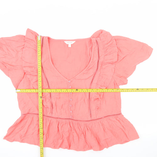 Marks and Spencer Per Una Women's Pink Cotton Ruffle Tunic Blouse Size 14