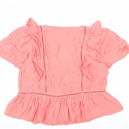 Marks and Spencer Per Una Women's Pink Cotton Ruffle Tunic Blouse Size 14