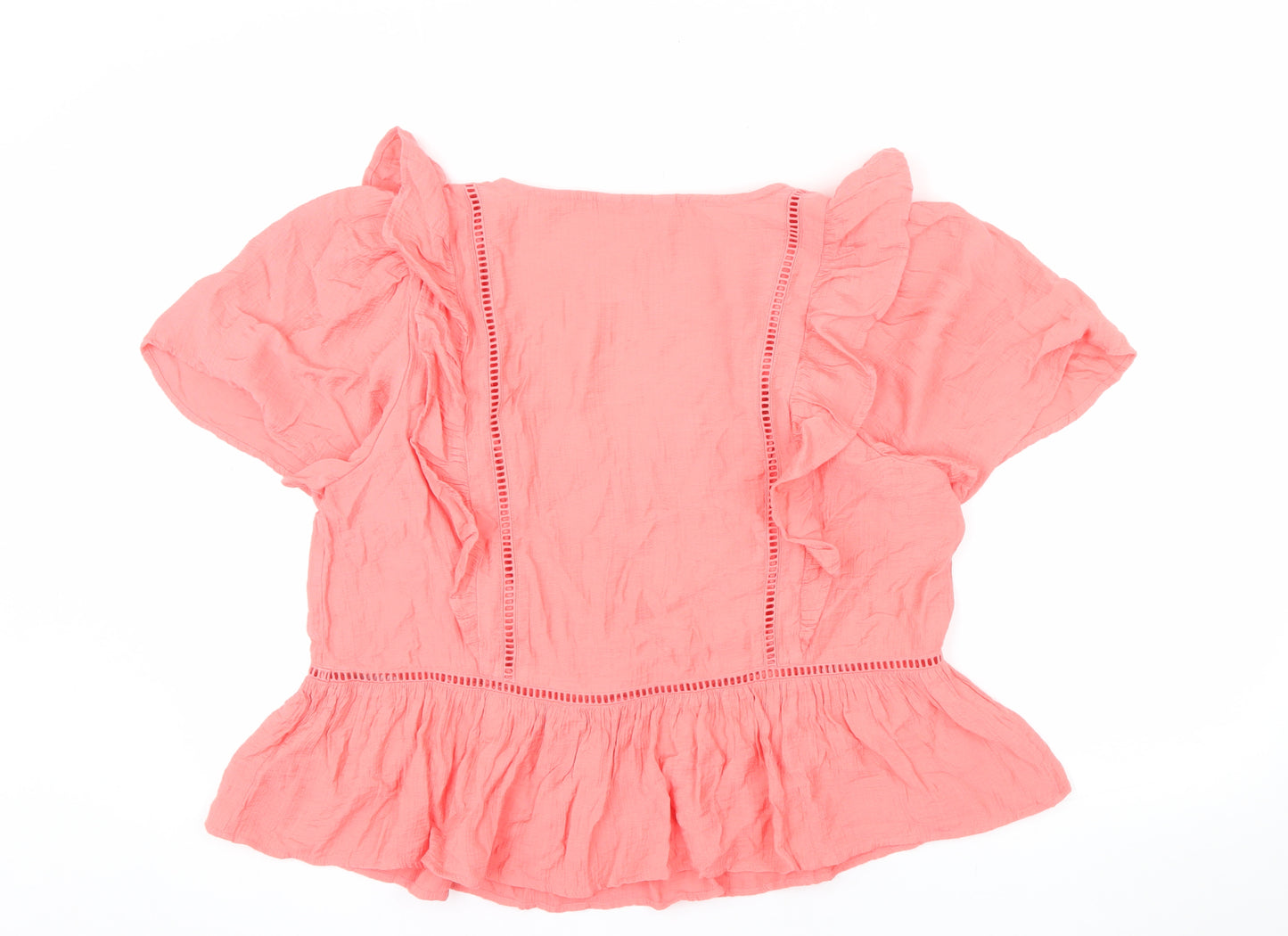 Marks and Spencer Per Una Women's Pink Cotton Ruffle Tunic Blouse Size 14