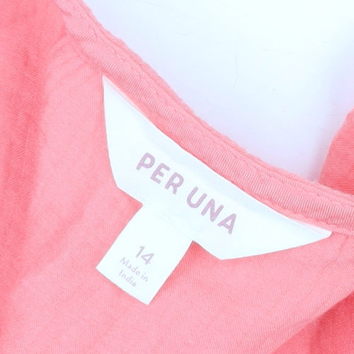 Marks and Spencer Per Una Women's Pink Cotton Ruffle Tunic Blouse Size 14