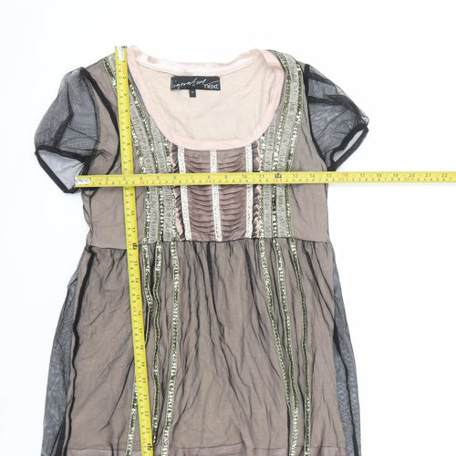 Next Signature Women's Beige Sequin Short Sleeve Shift Dress Size 12