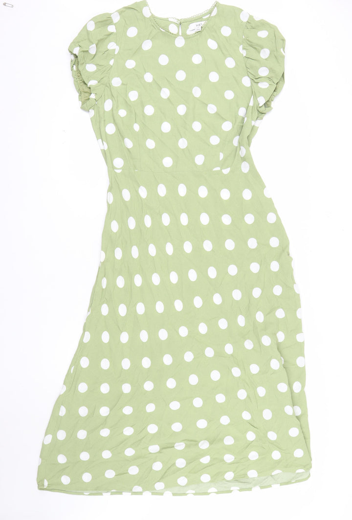Marks and Spencer Women’s Green Polka Dot Midi A-Line Dress Size 14