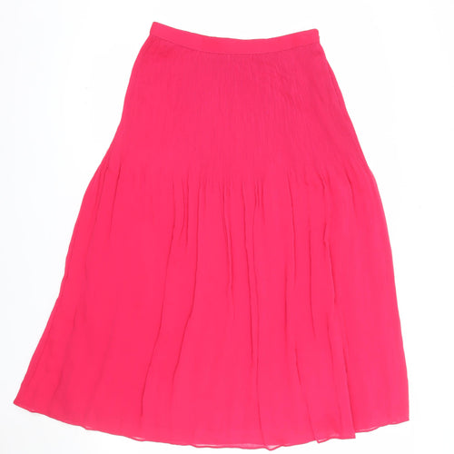 Marks and Spencer Women Pink Pleated Knee Length Chiffon Skirt Size 10
