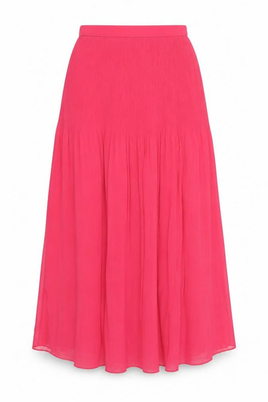 Front view of Marks & Spencer Women Pink Pleated Knee Length Chiffon Skirt, size 10