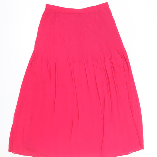 Marks and Spencer Women Pink Pleated Knee Length Chiffon Skirt Size 10