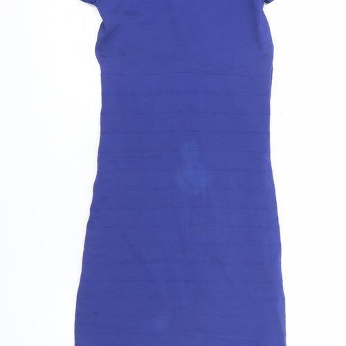 Rumour London Women Blue XS Bodycon Knit Short Sleeve Dress