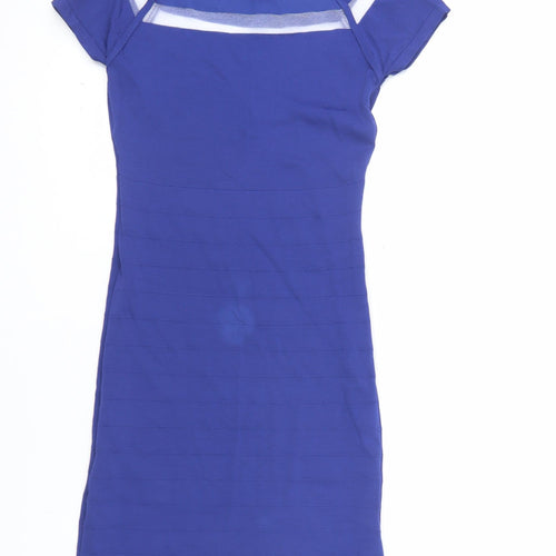 Rumour London Women Blue XS Bodycon Knit Short Sleeve Dress