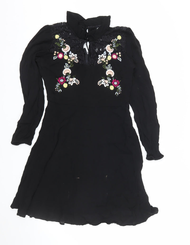 Red Herring Women's Black Floral Lace Fit & Flare Dress Size 12