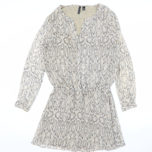 MNG Collection Women Beige Snake Print Short Shift Dress Size S
