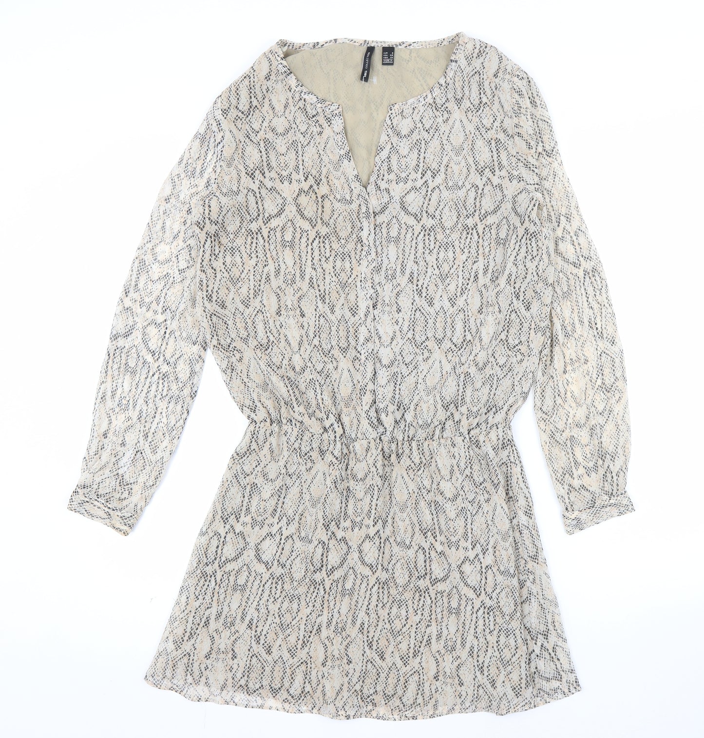 MNG Collection Women Beige Snake Print Short Shift Dress Size S
