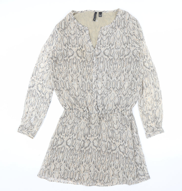 MNG Collection Women Beige Snake Print Short Shift Dress Size S