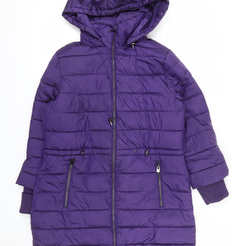 Gallery Women’s Purple Hooded Puffer Jacket UK 14 Lined Zip Coat