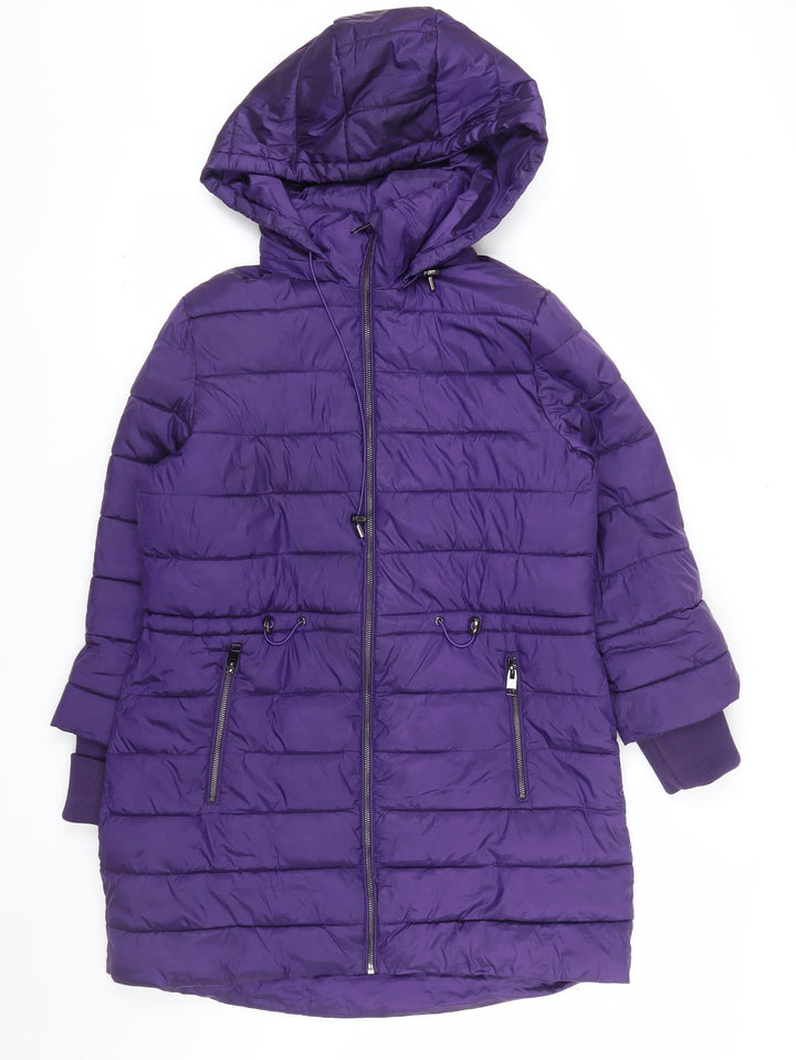 Gallery Women’s Purple Hooded Puffer Jacket UK 14 Lined Zip Coat
