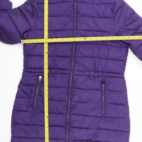 Gallery Women’s Purple Hooded Puffer Jacket UK 14 Lined Zip Coat