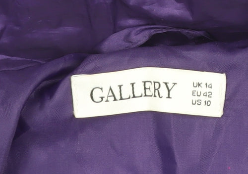 Gallery Women’s Purple Hooded Puffer Jacket UK 14 Lined Zip Coat