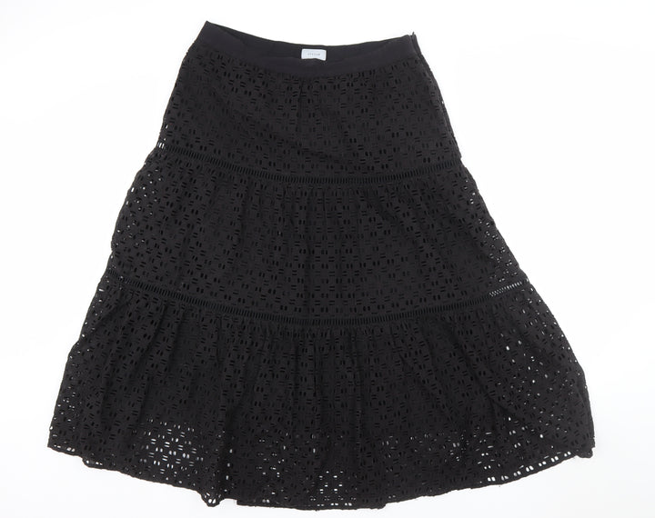 Jigsaw Women’s Black Cotton Lace A-Line Midi Skirt Size 14