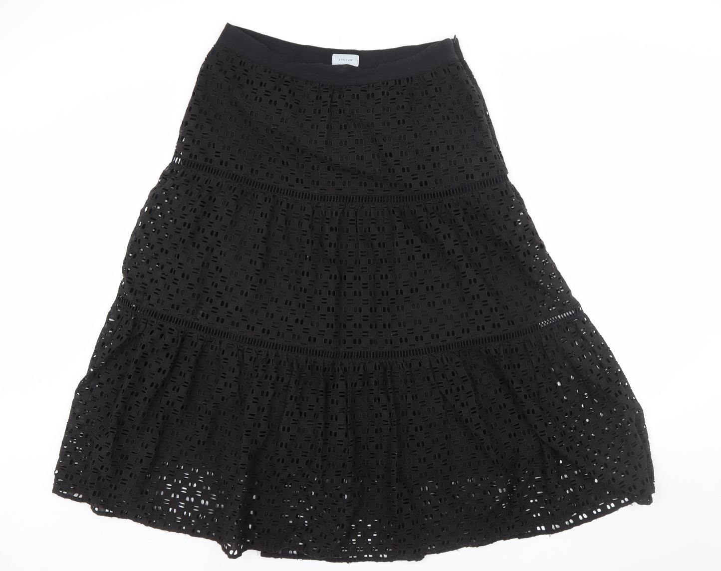 Jigsaw Women’s Black Cotton Lace A-Line Midi Skirt Size 14