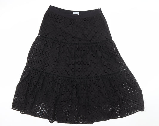 Jigsaw Women’s Black Cotton Lace A-Line Midi Skirt Size 14