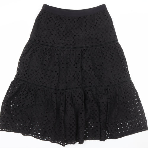 Jigsaw Women’s Black Cotton Lace A-Line Midi Skirt Size 14