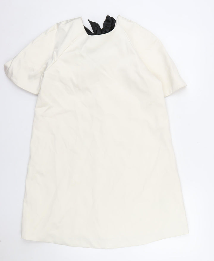 Marks and Spencer Women’s Ivory Shift Dress Size 8 Bow Detail