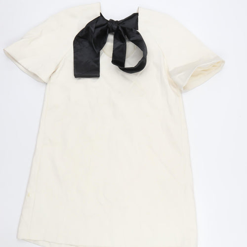 Marks and Spencer Women’s Ivory Shift Dress Size 8 Bow Detail